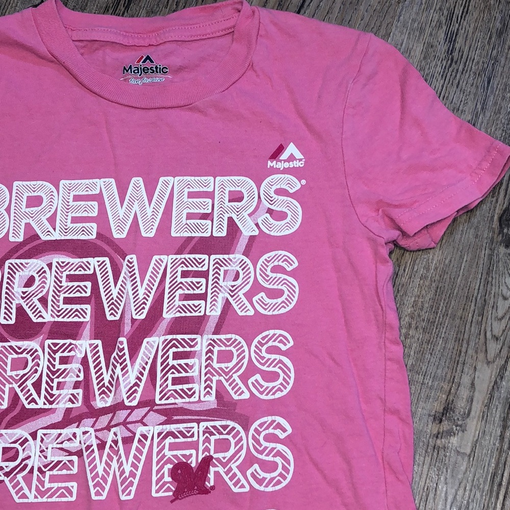 Majestic Pink Milwaukee Brewers Short Sleeve Tee